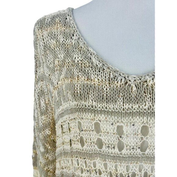 RARE NWT Free People Ivory Metallic Shimmer Slouchy On-Off Shoulder Knit Sweater - Picture 4 of 16